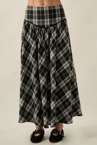 Cabin Couture Plaid Drop-Waist A-Line Midi Skirt - ShopPromesa