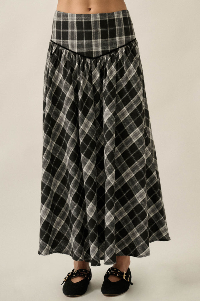 Cabin Couture Plaid Drop-Waist A-Line Midi Skirt - ShopPromesa