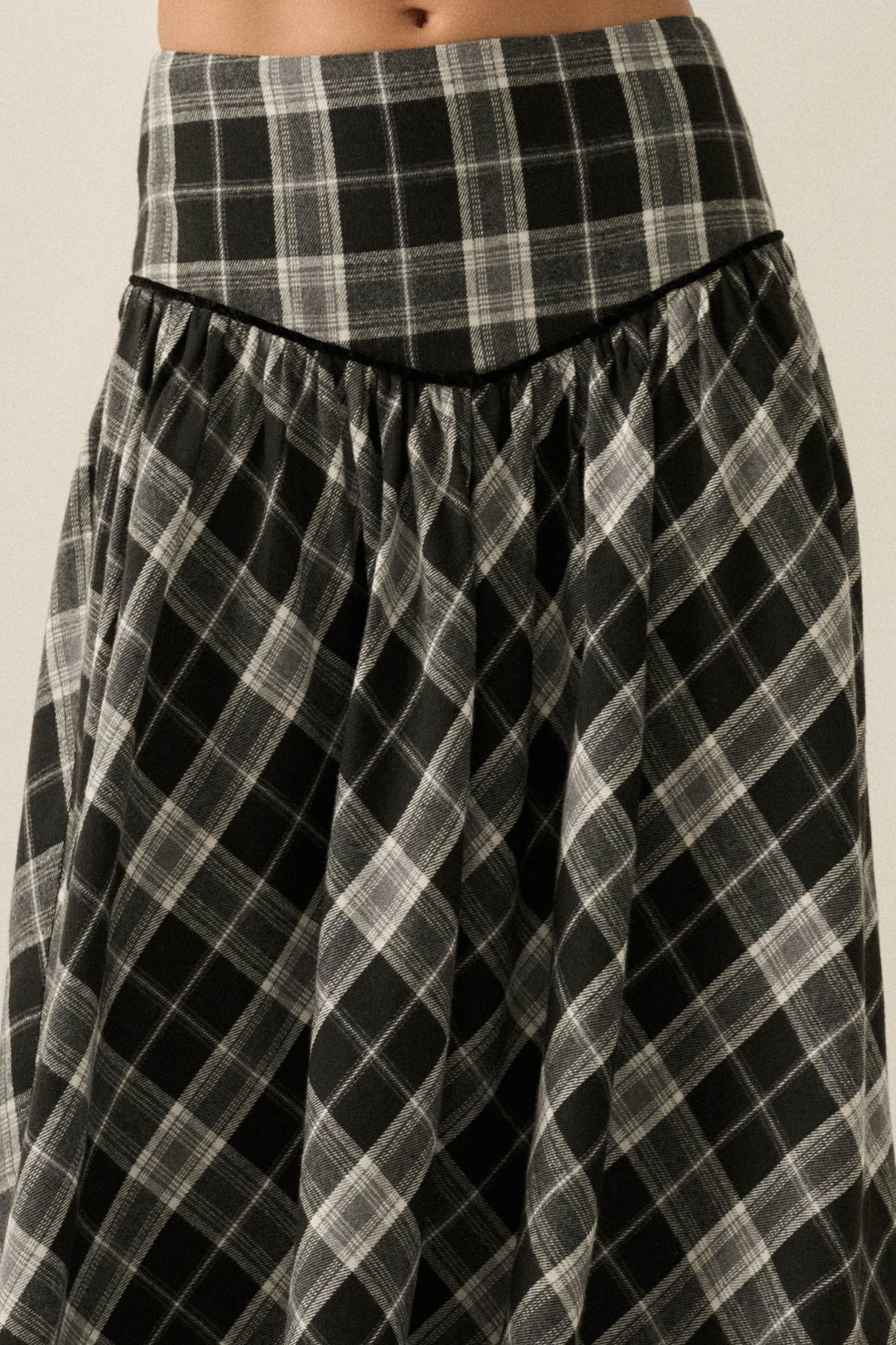 Cabin Couture Plaid Drop-Waist A-Line Midi Skirt - ShopPromesa