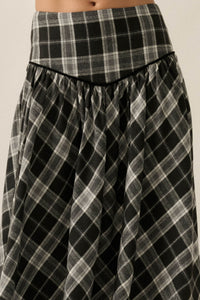Cabin Couture Plaid Drop-Waist A-Line Midi Skirt - ShopPromesa