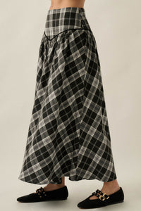 Cabin Couture Plaid Drop-Waist A-Line Midi Skirt - ShopPromesa