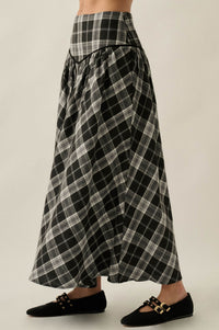 Cabin Couture Plaid Drop-Waist A-Line Midi Skirt - ShopPromesa