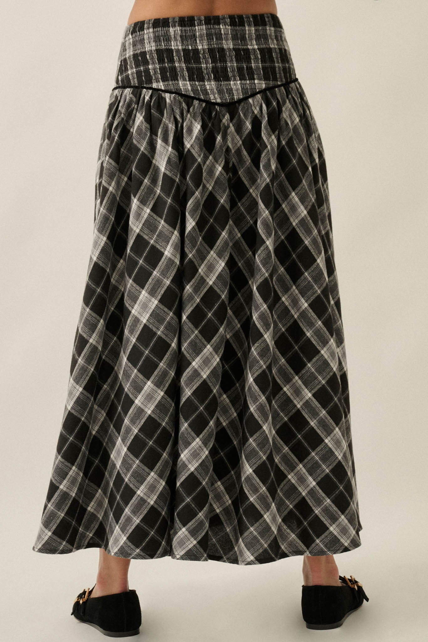 Cabin Couture Plaid Drop-Waist A-Line Midi Skirt - ShopPromesa