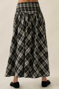 Cabin Couture Plaid Drop-Waist A-Line Midi Skirt - ShopPromesa