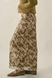 Morning Haze Floral Mesh Lettuce-Edge Maxi Skirt - ShopPromesa