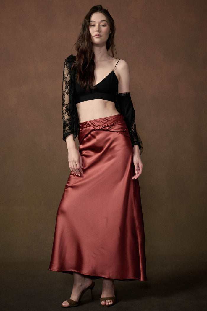 Silky Touch Twist-Front Bias-Cut Satin Maxi Skirt - ShopPromesa