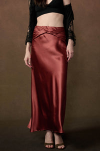 Silky Touch Twist-Front Bias-Cut Satin Maxi Skirt - ShopPromesa