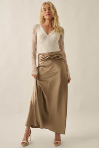 Silky Touch Twist-Front Bias-Cut Satin Maxi Skirt - ShopPromesa