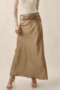 Silky Touch Twist-Front Bias-Cut Satin Maxi Skirt - ShopPromesa