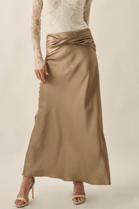 Silky Touch Twist-Front Bias-Cut Satin Maxi Skirt - ShopPromesa