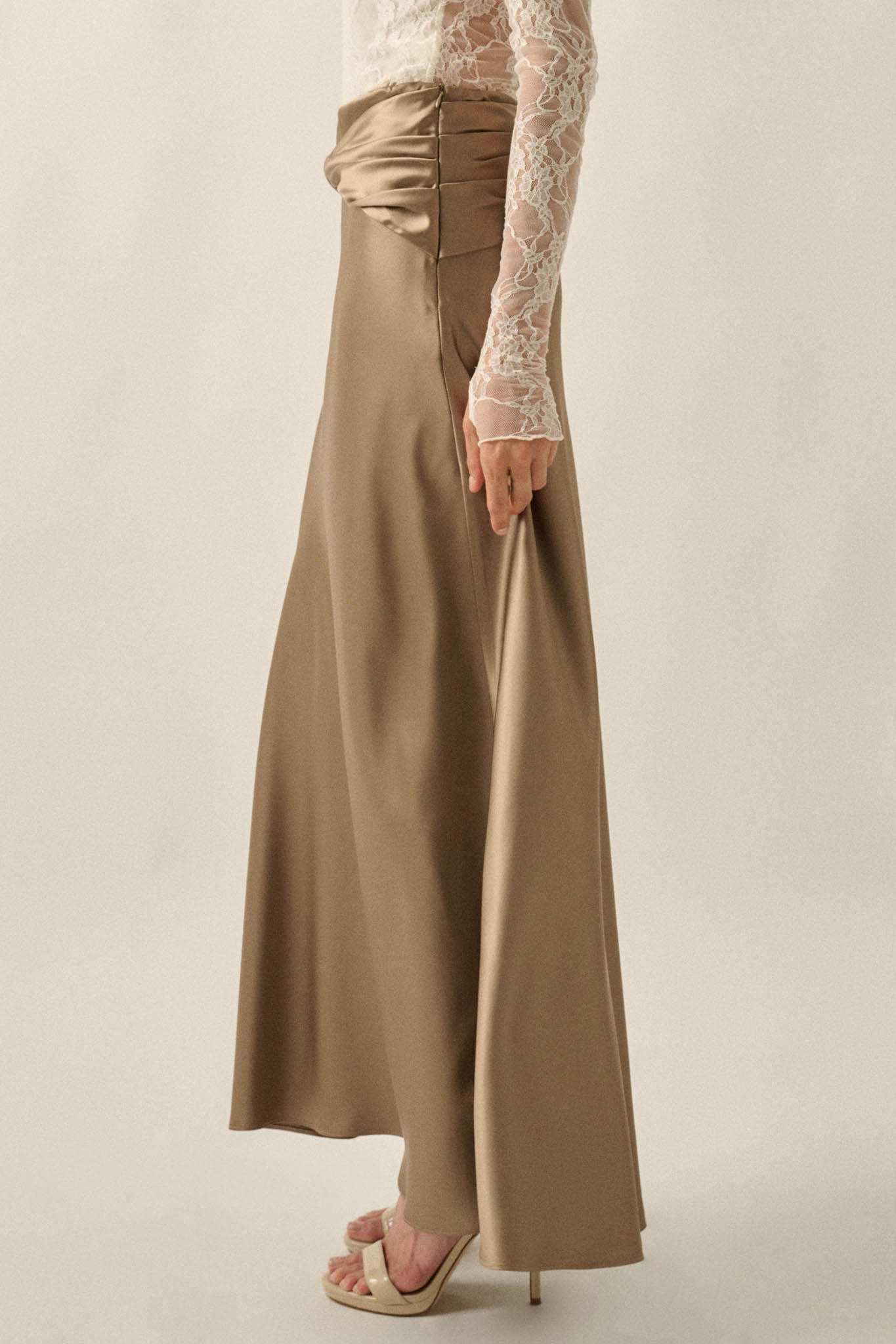 Silky Touch Twist-Front Bias-Cut Satin Maxi Skirt - ShopPromesa