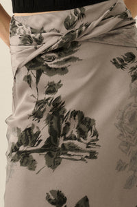 Moonlit Roses Floral Satin Twist-Front Maxi Skirt - ShopPromesa