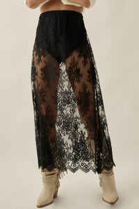 Delicate Beauty Sheer Floral Lace Layering Midi Skirt - ShopPromesa