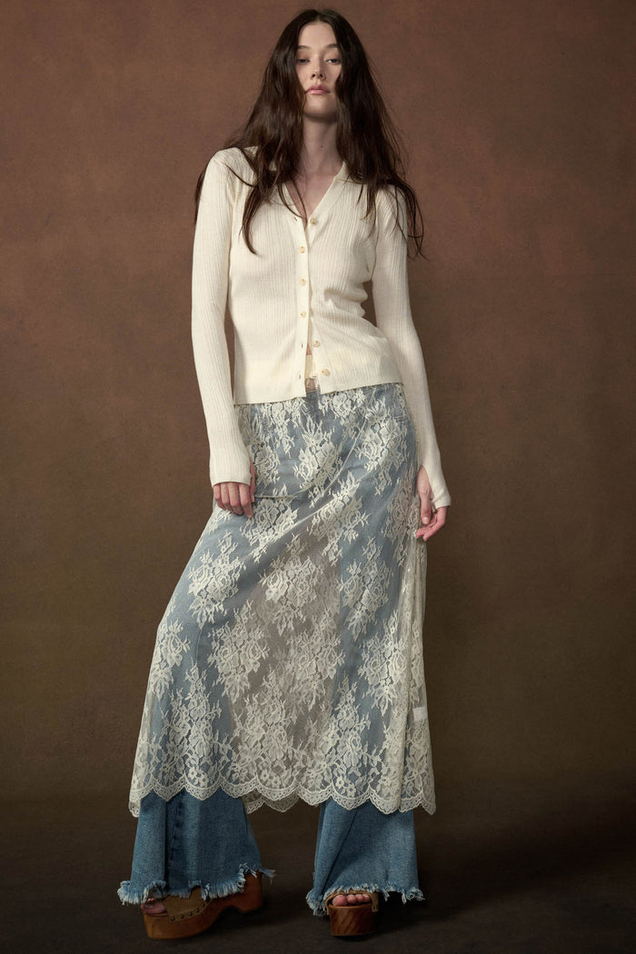 Delicate Beauty Sheer Floral Lace Layering Midi Skirt - ShopPromesa