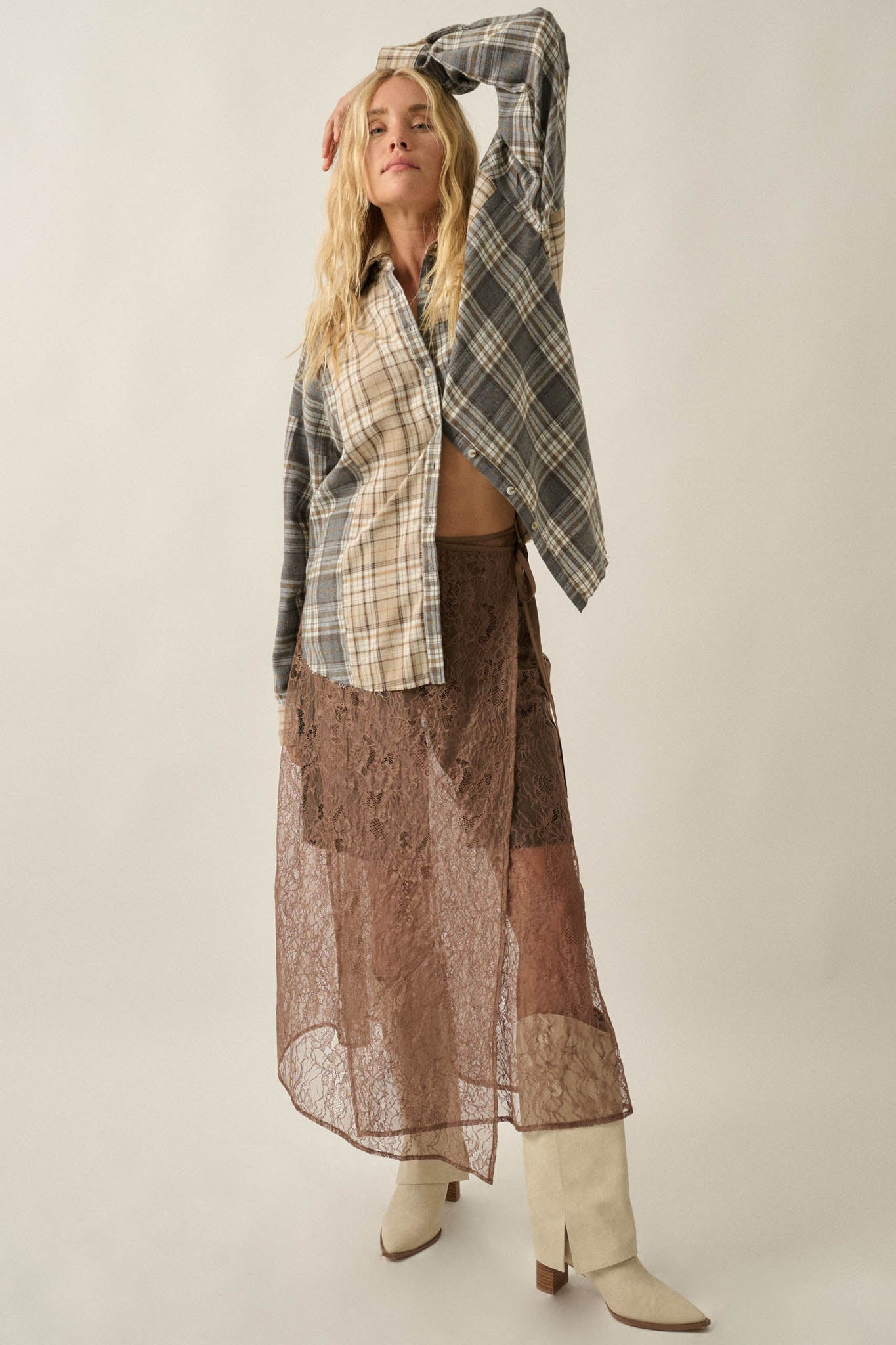 Gossamer Breeze Sheer Floral Lace Wrap Midi Skirt - ShopPromesa