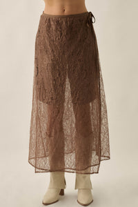 Gossamer Breeze Sheer Floral Lace Wrap Midi Skirt - ShopPromesa