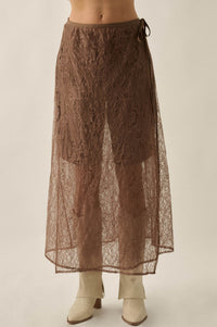 Gossamer Breeze Sheer Floral Lace Wrap Midi Skirt - ShopPromesa