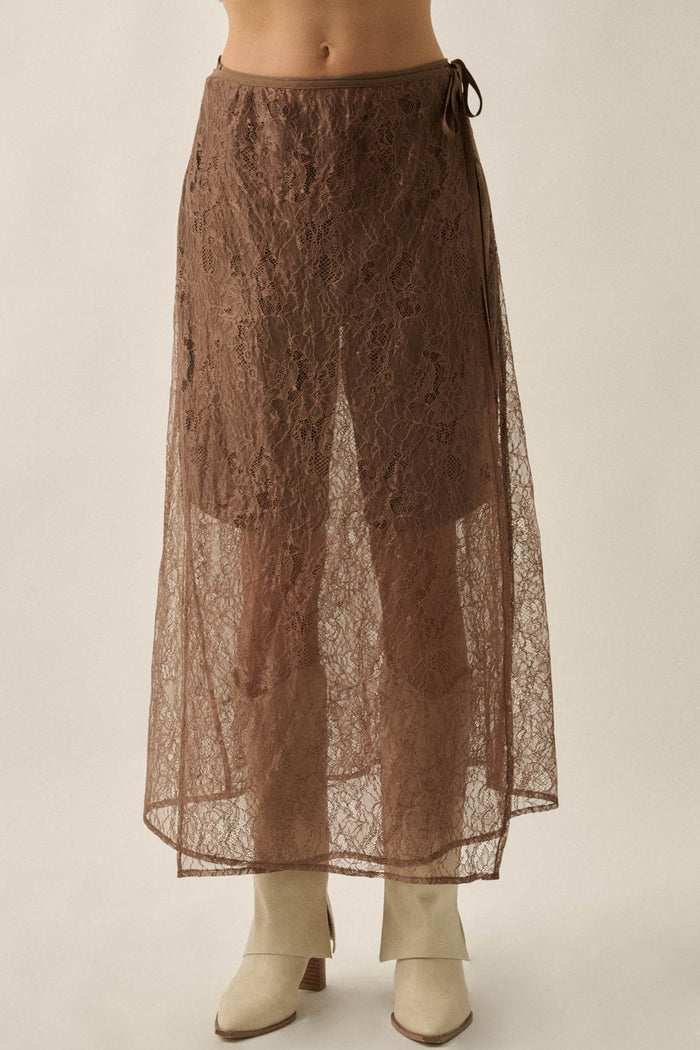 Gossamer Breeze Sheer Floral Lace Wrap Midi Skirt - ShopPromesa