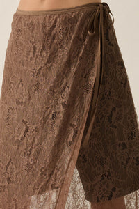 Gossamer Breeze Sheer Floral Lace Wrap Midi Skirt - ShopPromesa