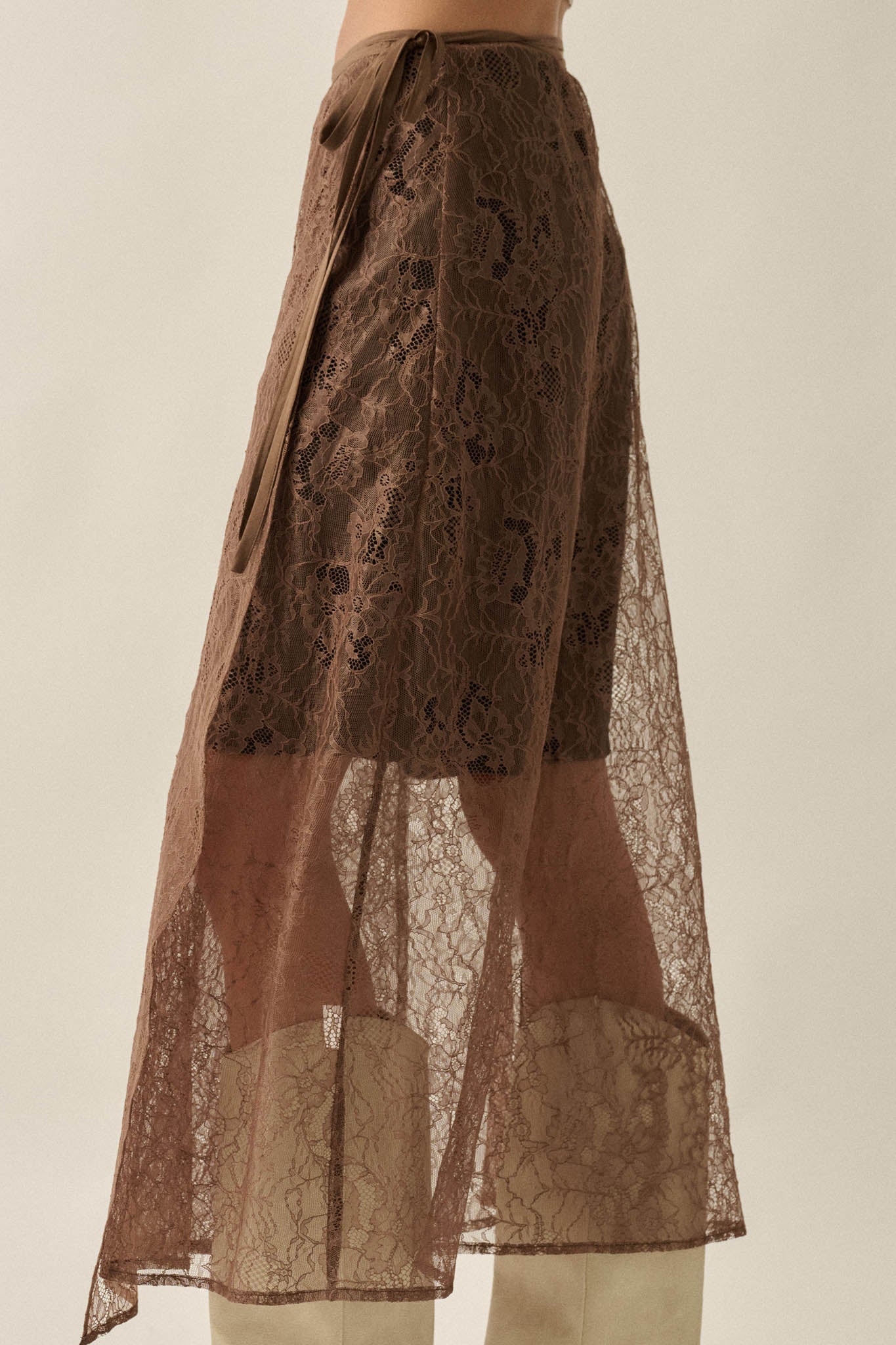 Gossamer Breeze Sheer Floral Lace Wrap Midi Skirt - ShopPromesa