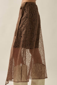 Gossamer Breeze Sheer Floral Lace Wrap Midi Skirt - ShopPromesa