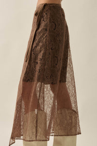 Gossamer Breeze Sheer Floral Lace Wrap Midi Skirt - ShopPromesa