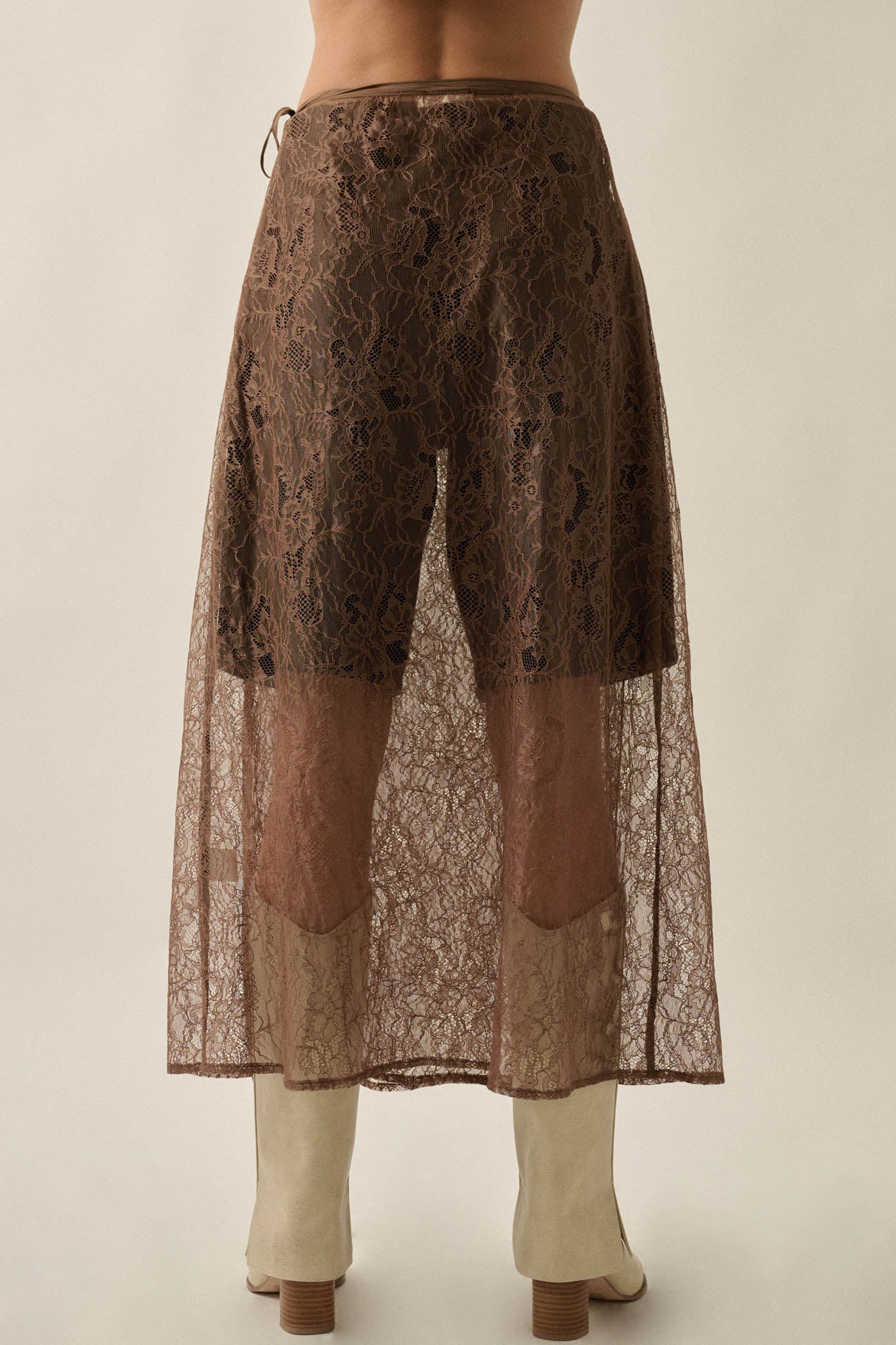 Gossamer Breeze Sheer Floral Lace Wrap Midi Skirt - ShopPromesa