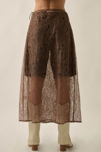 Gossamer Breeze Sheer Floral Lace Wrap Midi Skirt - ShopPromesa