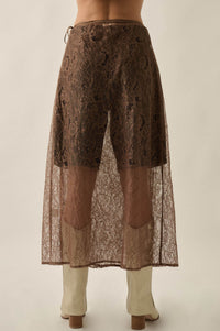 Gossamer Breeze Sheer Floral Lace Wrap Midi Skirt - ShopPromesa