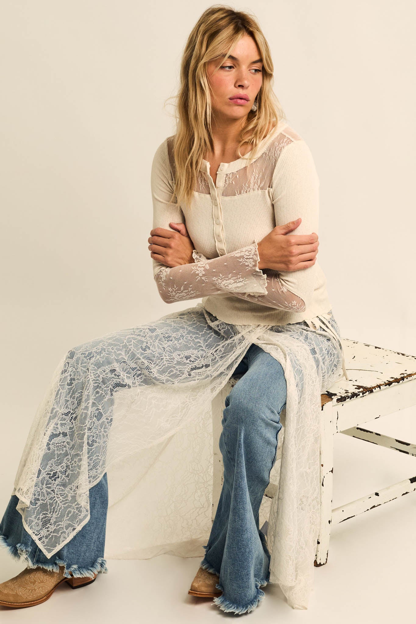Gossamer Breeze Sheer Floral Lace Wrap Midi Skirt - ShopPromesa