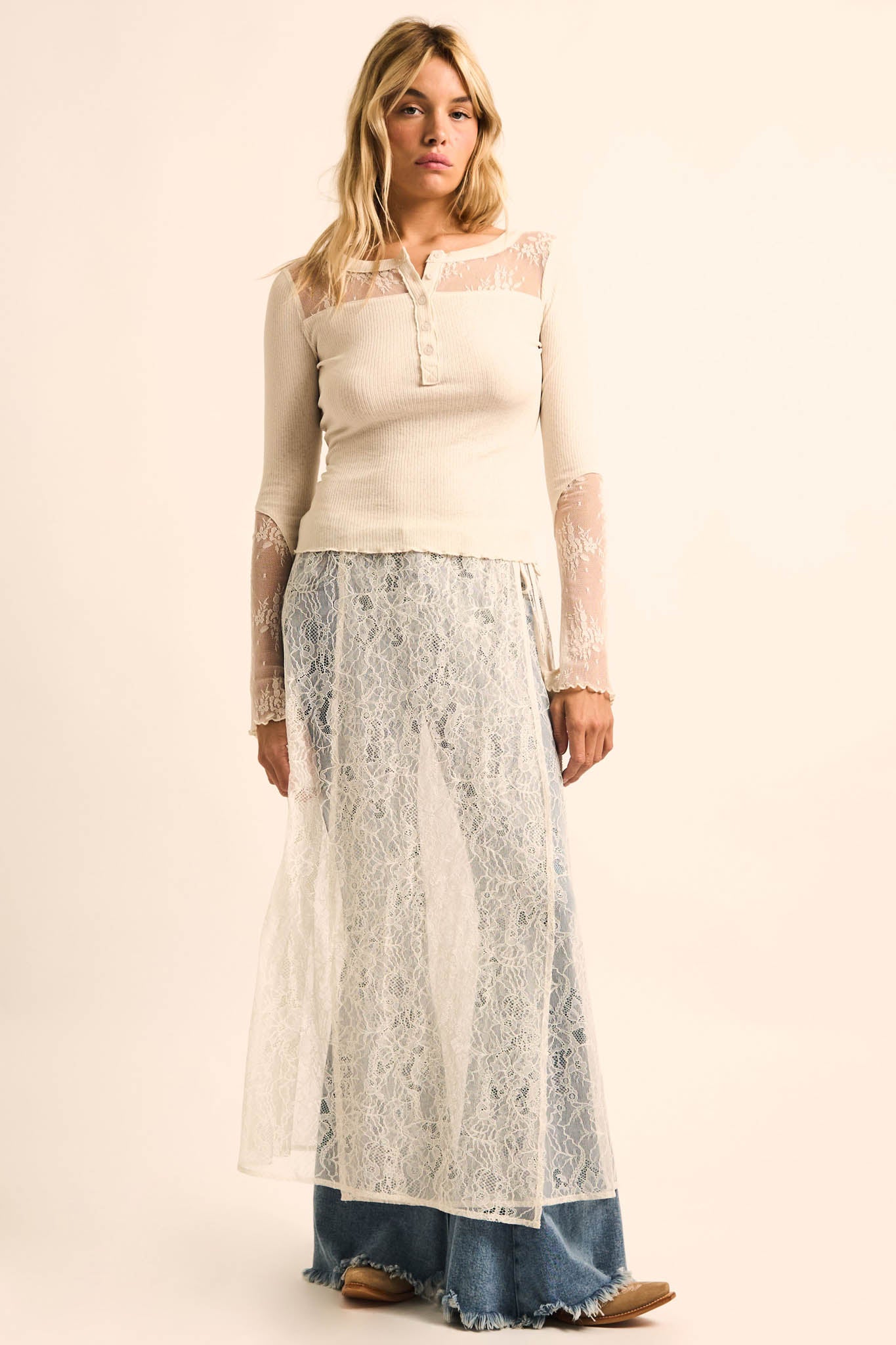 Gossamer Breeze Sheer Floral Lace Wrap Midi Skirt - ShopPromesa