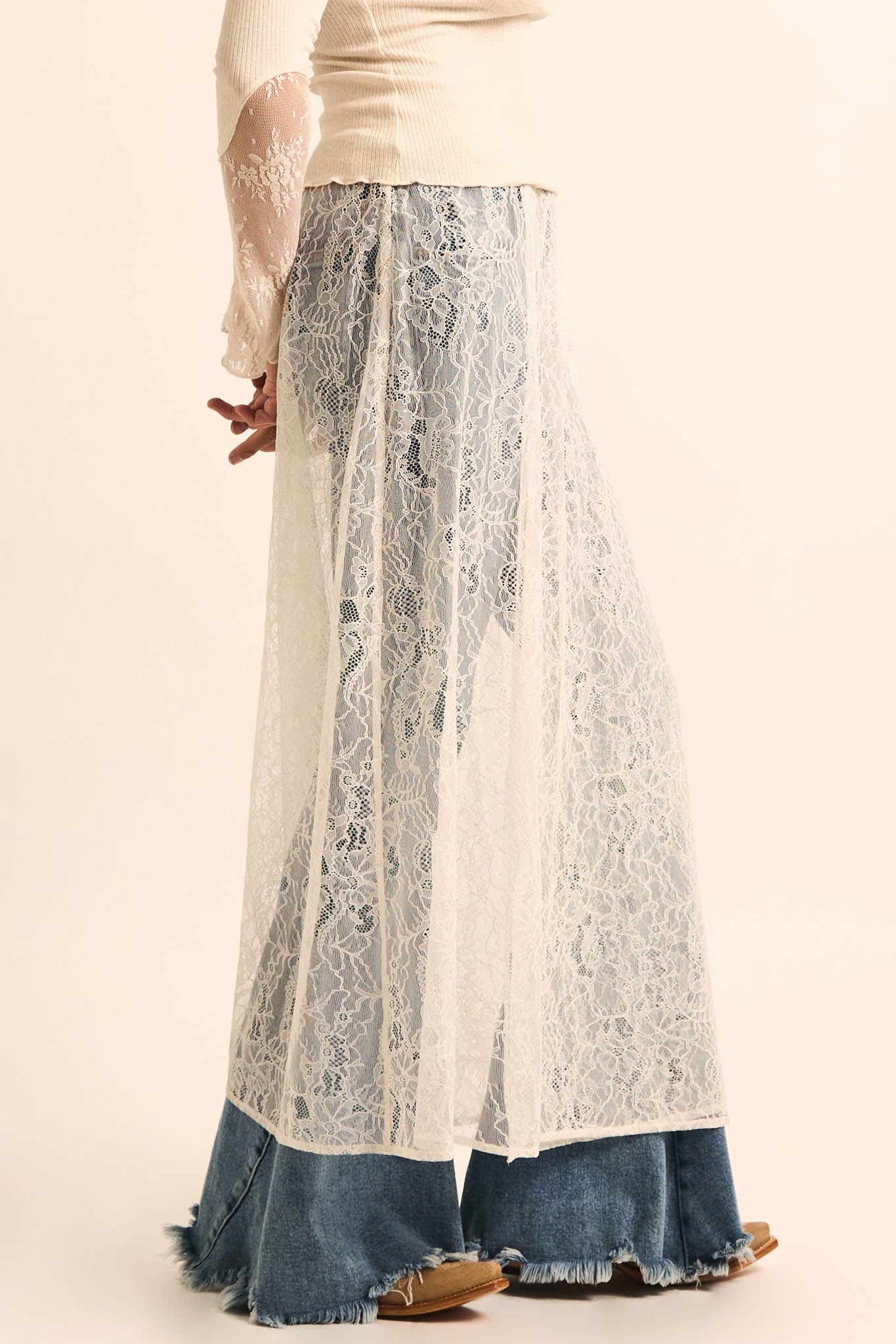 Gossamer Breeze Sheer Floral Lace Wrap Midi Skirt - ShopPromesa