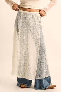 Gossamer Breeze Sheer Floral Lace Wrap Midi Skirt - ShopPromesa