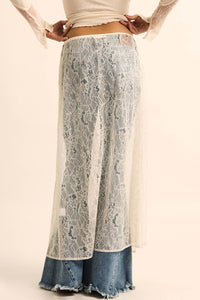 Gossamer Breeze Sheer Floral Lace Wrap Midi Skirt - ShopPromesa