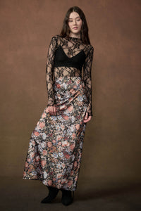 Bright Blooms Floral Satin Elastic-Waist Maxi Skirt - ShopPromesa