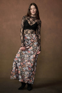 Bright Blooms Floral Satin Elastic-Waist Maxi Skirt - ShopPromesa