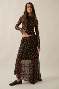 Star Power Printed Mesh Asymmetrical Maxi Skirt - ShopPromesa