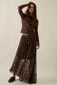 Star Power Printed Mesh Asymmetrical Maxi Skirt - ShopPromesa