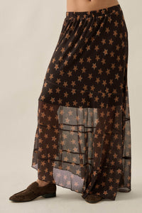 Star Power Printed Mesh Asymmetrical Maxi Skirt - ShopPromesa