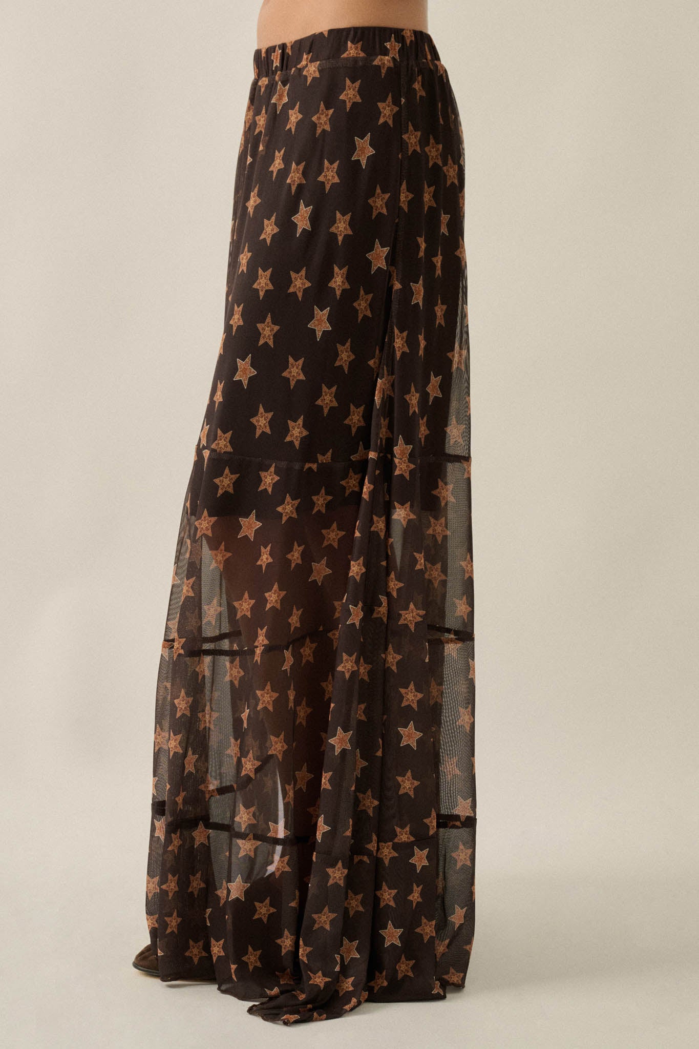 Star Power Printed Mesh Asymmetrical Maxi Skirt - ShopPromesa