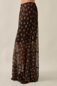 Star Power Printed Mesh Asymmetrical Maxi Skirt - ShopPromesa