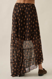 Star Power Printed Mesh Asymmetrical Maxi Skirt - ShopPromesa