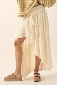 Billowing Breeze High-Low Tiered Ruffle Maxi Skirt - ShopPromesa