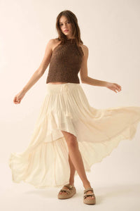 Billowing Breeze High-Low Tiered Ruffle Maxi Skirt - ShopPromesa