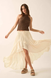 Billowing Breeze High-Low Tiered Ruffle Maxi Skirt - ShopPromesa