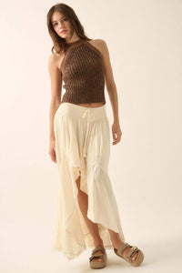 Billowing Breeze High-Low Tiered Ruffle Maxi Skirt - ShopPromesa