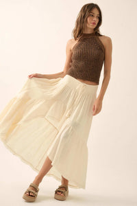 Billowing Breeze High-Low Tiered Ruffle Maxi Skirt - ShopPromesa