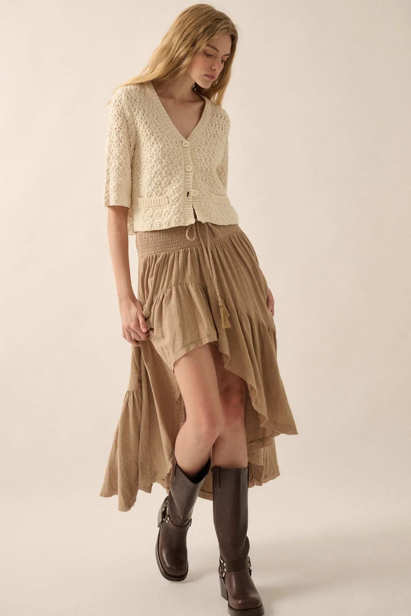 Billowing Breeze High-Low Tiered Ruffle Maxi Skirt - ShopPromesa