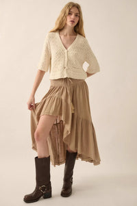 Billowing Breeze High-Low Tiered Ruffle Maxi Skirt - ShopPromesa