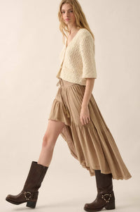 Billowing Breeze High-Low Tiered Ruffle Maxi Skirt - ShopPromesa